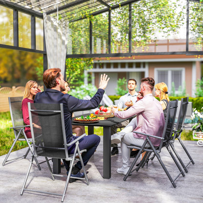 Garden Dining Table for 6 with Parasol Hole, Rectangle Outdoor Garden Table with Slatted Metal Top, Steel Frame, Black