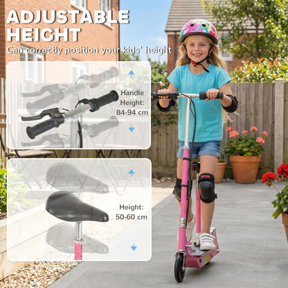 Foldable Powered Scooter with Adjustable Handle, Brake, Pink