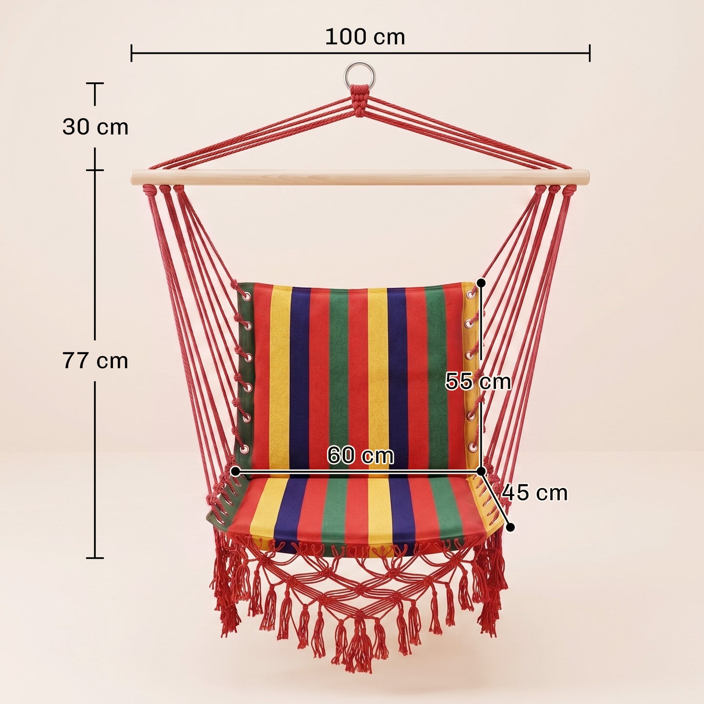 Hammock Chair Swing Colourful Striped Tree Hanging Seat Porch Indoor Outdoor Fabric Garden Furniture