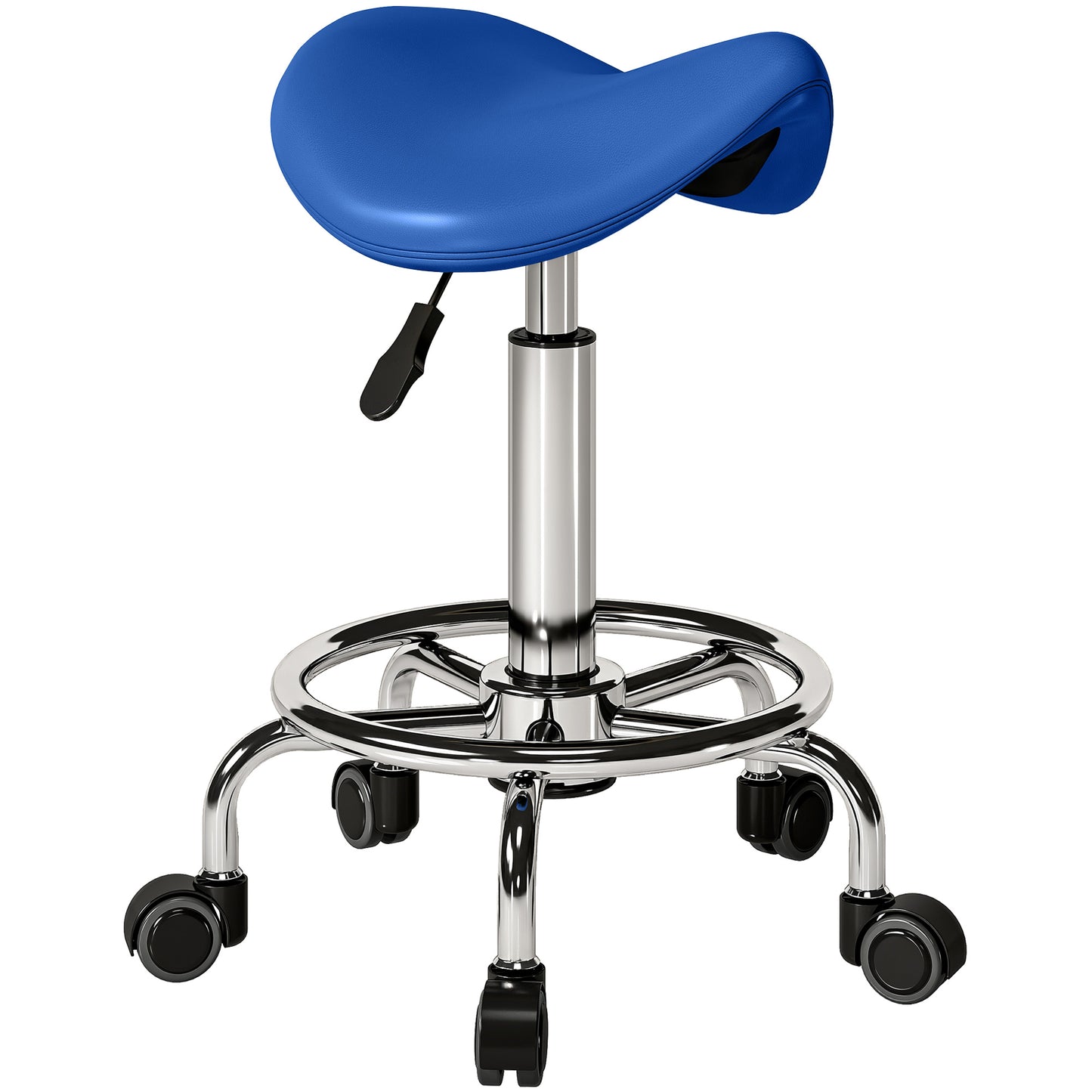 Salon Saddle Stool, Rolling Saddle Chair for Massage, Spa, Clinic, Beauty, Hairdressing and Tattoo, Blue