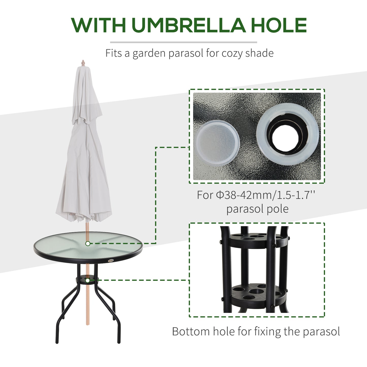 80 cm Round Garden Dining Table with Parasol Hole for 4, Outdoor Coffee Bistro End Side Table