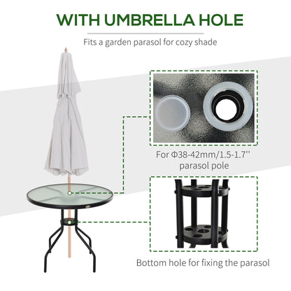 80 cm Round Garden Dining Table with Parasol Hole for 4, Outdoor Coffee Bistro End Side Table