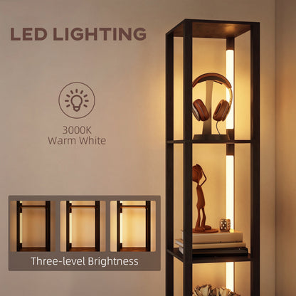 Floor Lamp with Shelves, LED Column Modern Standing Lamp with Fabric Drawer, Adjustable Brightness