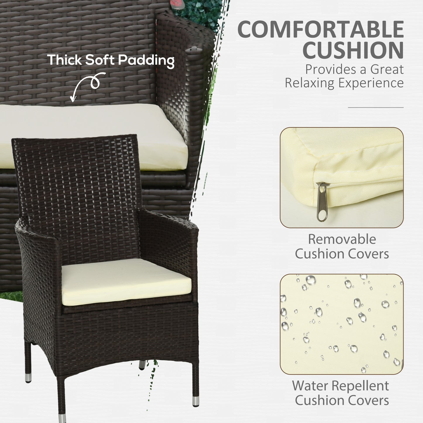 2 Pieces Outdoor PE Rattan Dining Chairs Set with Cushion, Garden Armchair with Armrests, High Backrest
