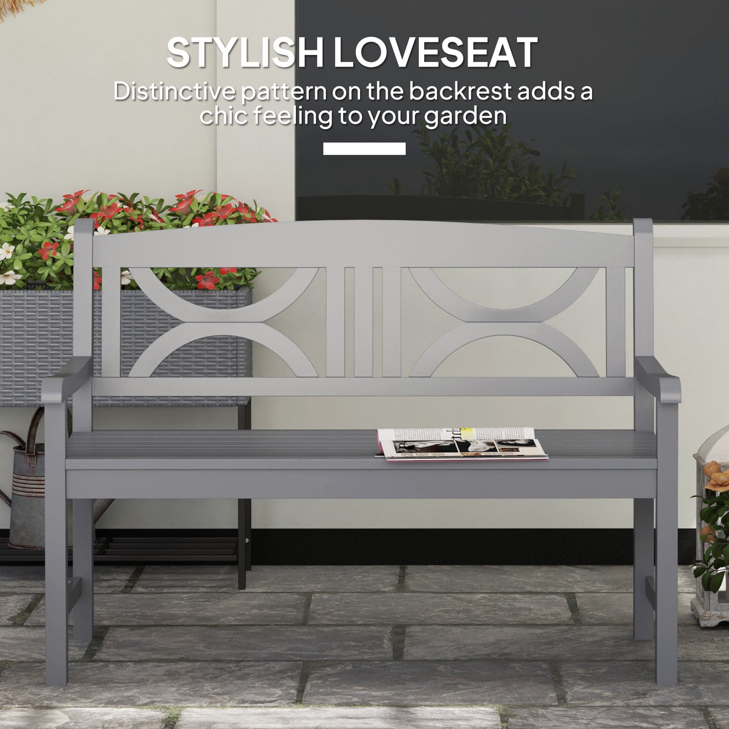 2-Seater Wooden Garden Bench Outdoor Patio Loveseat for Porch, Grey