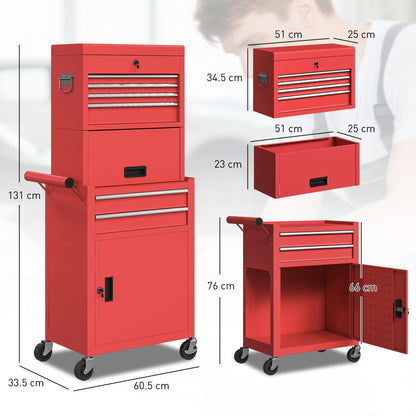 Three-Part Steel Locking Tool Chest - Red