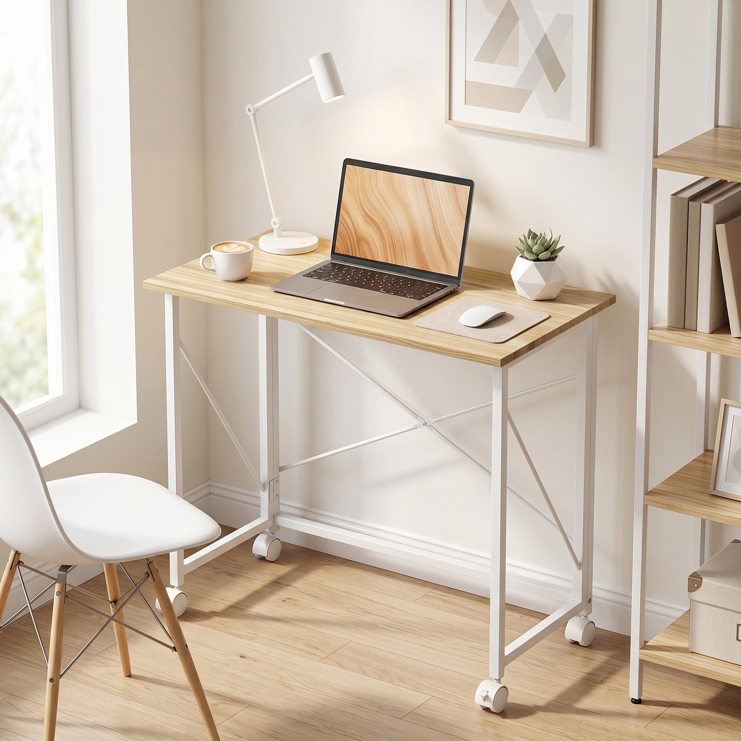 80 cm Folding Desk on Wheels - Natural Tone