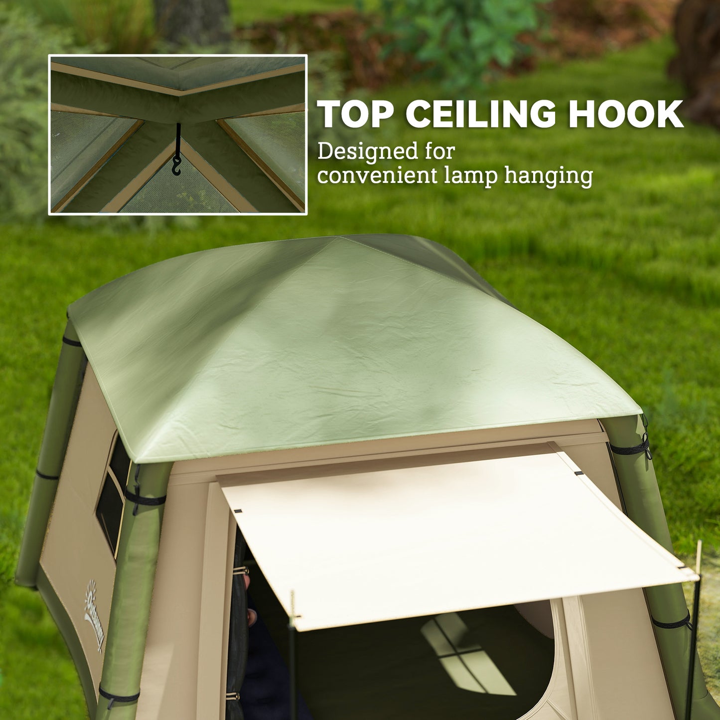 Inflatable Camping Tent w/ Hand Pump, Easy Setup 1/2 Person Blow Up Tent Waterproof 190T Taffeta w/ Mesh Windows