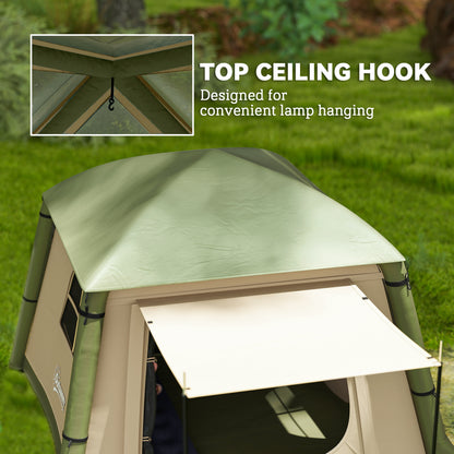 Inflatable Camping Tent w/ Hand Pump, Easy Setup 1/2 Person Blow Up Tent Waterproof 190T Taffeta w/ Mesh Windows