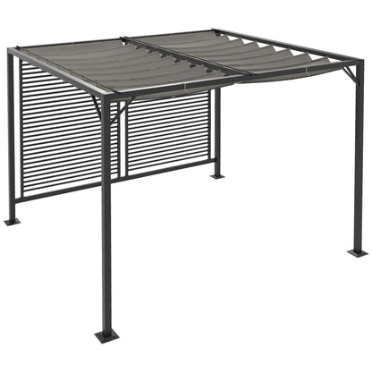 3 x 2.8m Metal Pergola, with Retractable Fabric Roof - Grey
