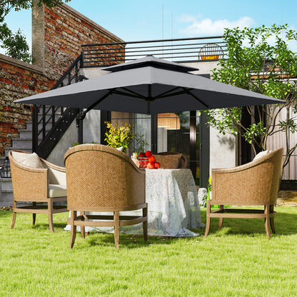 3 x 3(m) Cantilever Parasol with Aluminium Frame, Crank and Tilt, 360-Degree Rotation, Double Top Garden Umbrella