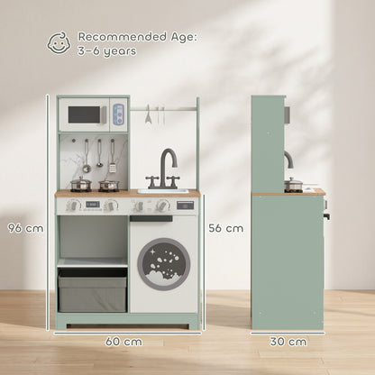 Kids Play Kitchen, Pretend Play Toy Kitchen Playset with Stove, Sink, Microwave, 5Pcs Accessories for 3-6 Years, Green
