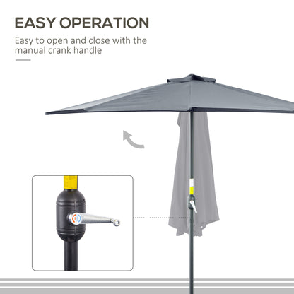 2.7m Garden Half Parasol, Outdoor Balcony Umbrella with 5 Steel Ribs, Patio Sun Shade, Grey