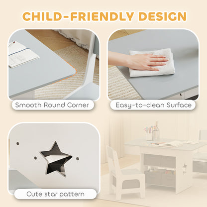 Kids Table and Chair Set, Toddler Table and 2 Chairs Set with 6 Removable Drawers, for Boys Girls Ages 3-8, Light Grey