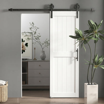 152.4cm Sliding Barn Door Kit, Sliding Door with Track, Hardware, Upgraded Rollers and Floor Guide, Handle, White