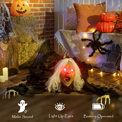 183 cm Life Size Halloween Animated Crawling Zombie with Glowing LED Eyes, Scary Halloween Decorations, Battery Operated