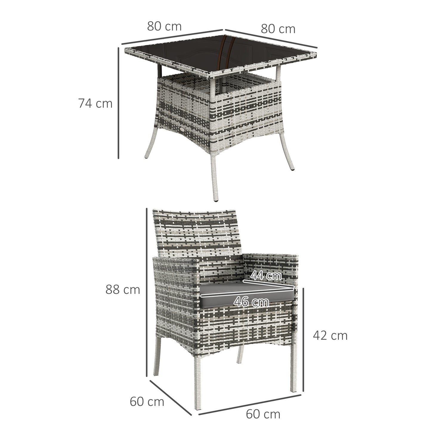 Five-Pieces Rattan Dining Set - Mixed Grey