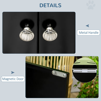 Raised Pet Feeder, with Two Bowls, Storage - Black