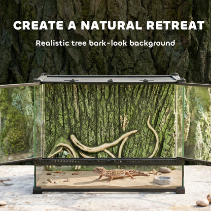Reptile Glass Terrarium with Stone Background, Front Ventilation, Escape-Proof Knob Lock, 50 x 30 x 35 cm, Black