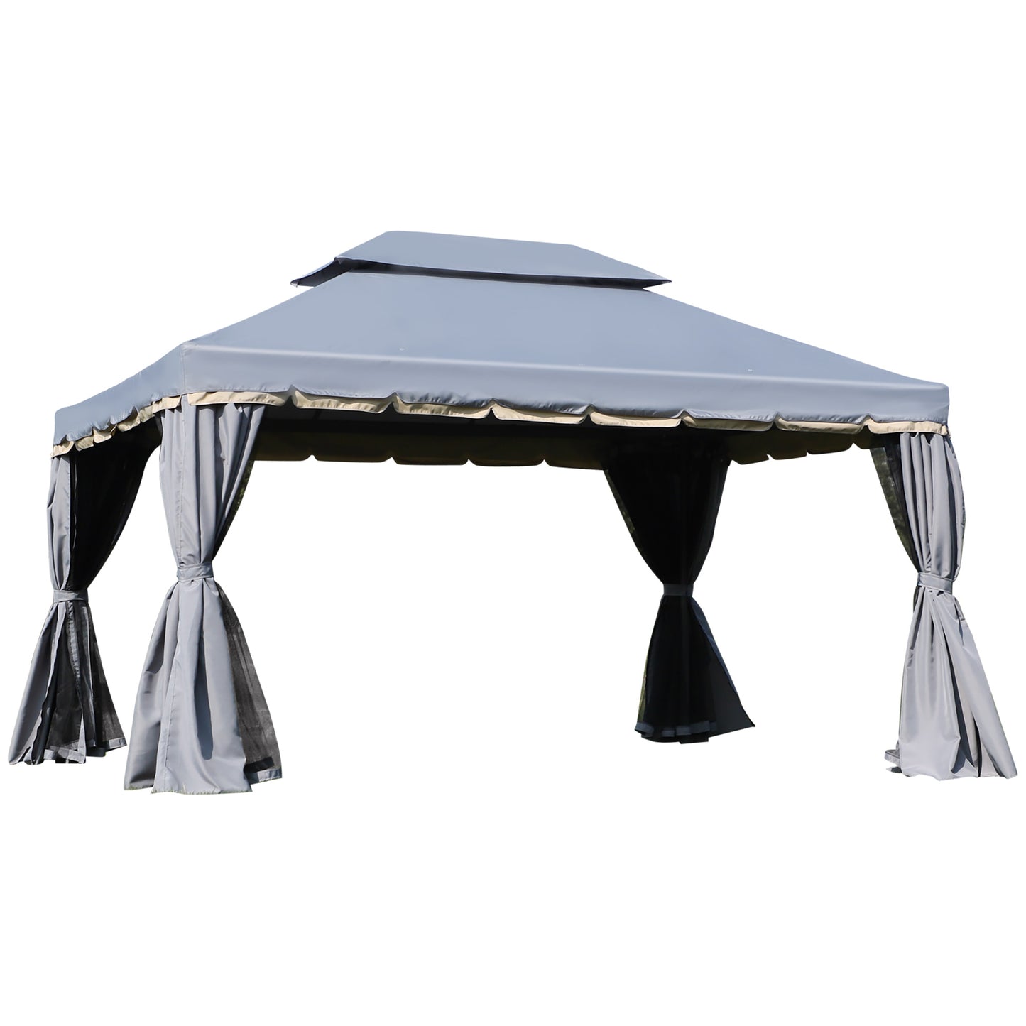 3 x 4m Aluminium Garden Gazebo, Marquee Canopy Shelter Pavilion Party Tent with Nets and Curtains for Garden and Deck, Grey
