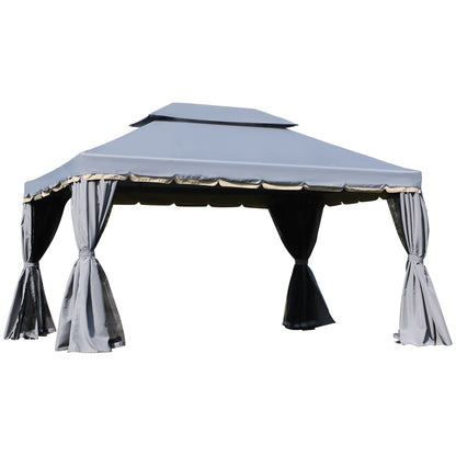 3 x 4m Aluminium Garden Gazebo, Marquee Canopy Shelter Pavilion Party Tent with Nets and Curtains for Garden and Deck, Grey