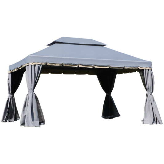 3 x 4m Aluminium Garden Gazebo, Marquee Canopy Shelter Pavilion Party Tent with Nets and Curtains for Garden and Deck, Grey