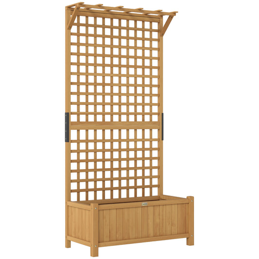 Raised Bed with Drainage Holes, Wood Planter with Trellis for Climbing Plants to Grow Vegetables, Flowers, Yellow