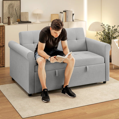 Two-Seater Velvet-Feel Sofa Bed - Grey
