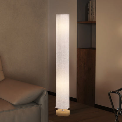 Floor Lamp for Living Room, 47" Modern Standing Lamp with Linen Shade, Wooden Base, Grey