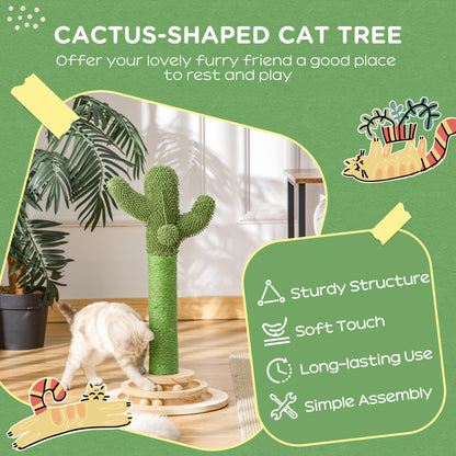 Cat Tree Cactus Sisal Scratching Post for Indoor Cats Play Tower Kitten Furniture with Hanging Ball Interactive Fun Roller Ex