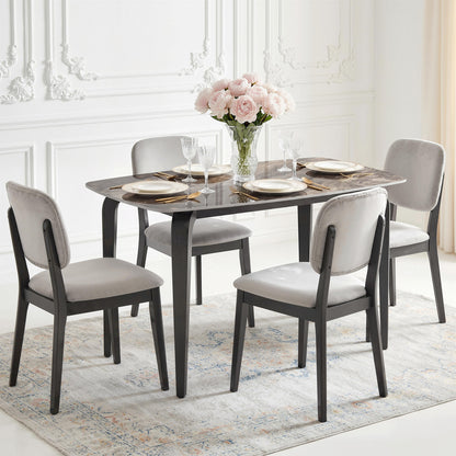 Dining Table for 4, Modern Kitchen Table with Sintered Stone Tabletop, Metal Legs, Brown