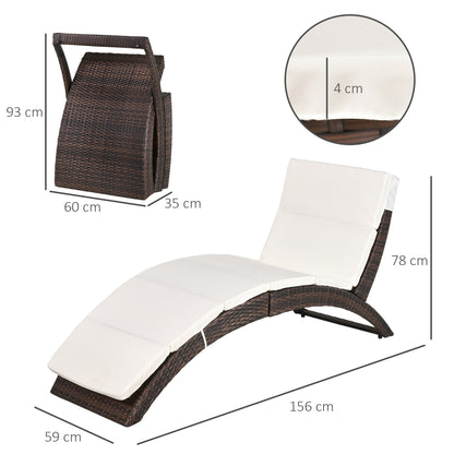 Folding Sun Lounger, PE Rattan Garden Lounger Chair with Soft Padded Cushion, Ergonomic Curved Design Sun Bed for Balcony