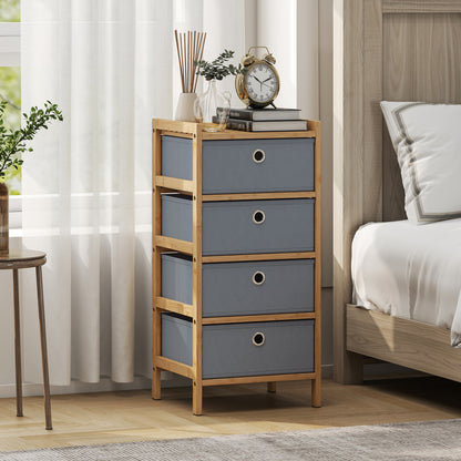 Chest of Drawers, 4 Fabric Drawers Narrow Dresser with Bamboo Frame, Light Grey