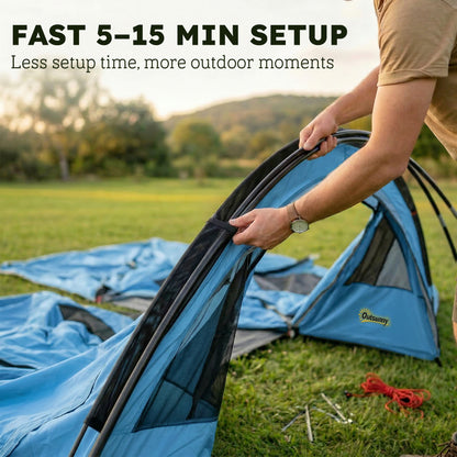 4 Person Easy Setup Family Camping Tent with 2 Rooms, Waterproof Tunnel Tent w/ Sewn In Groundsheet, Sky Blue & Grey