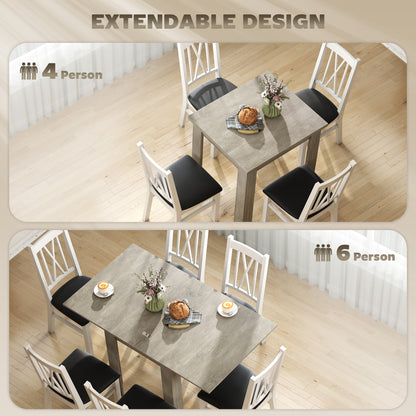 Folding Dining Table for 4-6, Rectangular Extendable Drop Leaf Table for Small Spaces, 140 x 80 x 77.5 cm, Grey