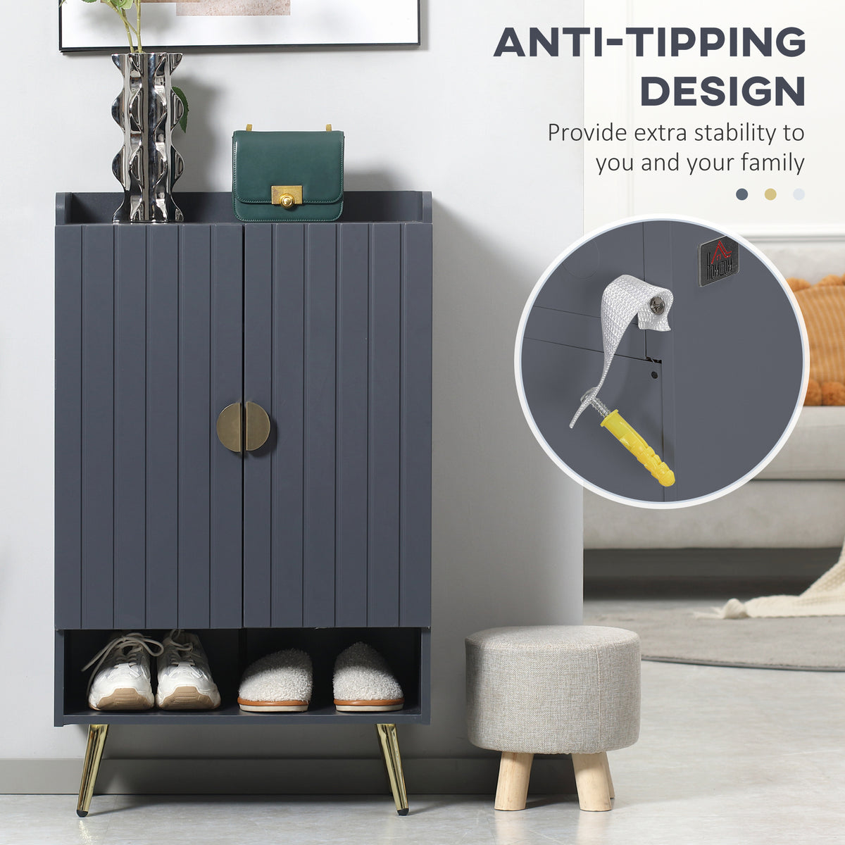 Modern Shoe Cabinet with 2 Doors, Open Shelf and Adjustable Shelves, 15 Pair Hallway Shoe Cupboard, Entryway Storage Unit