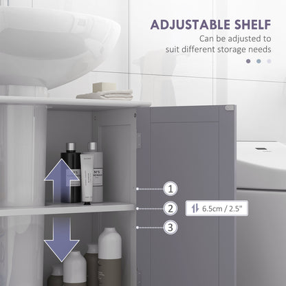 60x60cm Under-Sink Storage Cabinet w/ Adjustable Shelf Handles Drain Hole Bathroom Cabinet Space Saver Organizer White and Gr