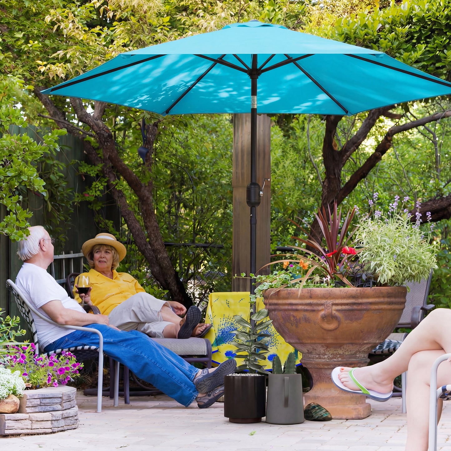 2.6 m Garden Parasol Umbrella with Aluminium Pole, Outdoor Patio Umbrella with Tilt and Crank, Vent, Blue