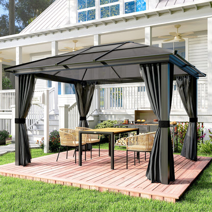 3 x 3.6m Hardtop Gazebo Canopy with Polycarbonate Roof, Aluminium Frame, Permanent Pavilion Garden Gazebo