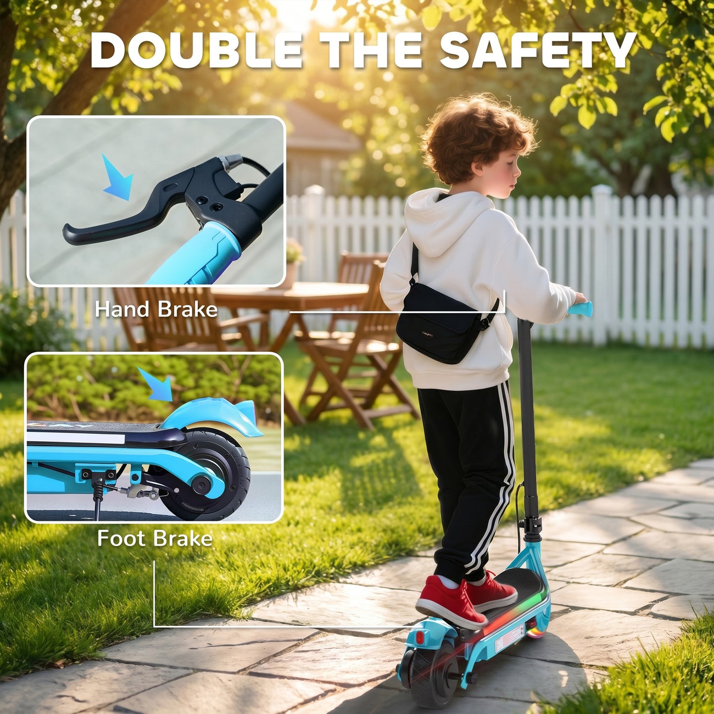 Electric Scooter for Kids Aged 6-14 Years, with Colourful Lights, Blue