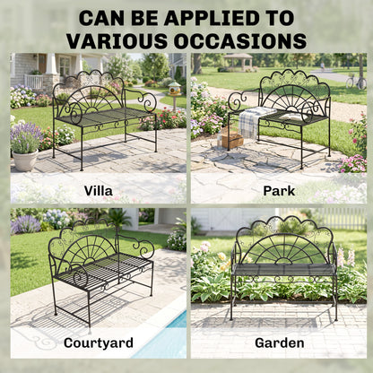 Metal Garden Bench Loveseat with Slatted Seat, Black