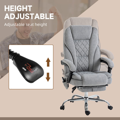 Massage Office Chair, Heated Reclining Computer Chair with Adjustable Height and Footrest, Grey