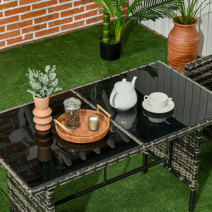 5 Seater Rattan Garden Furniture Set, 2 Armchairs, 3-Seater Wicker Sofa, 2 Footstools and Glass Table