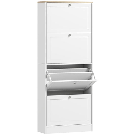 Modern Compact Four-Drawer Shoe Storage Cabinet - White