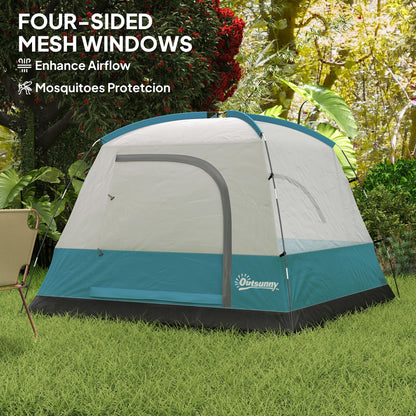3-4 Person Camping Tent, Easy Set Up Waterproof Dome Tent with Sewn-in Groundsheet, Mesh Windows