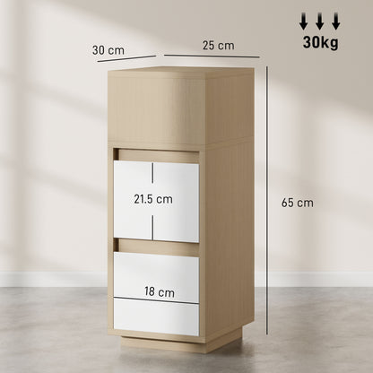 Slim Bedside Table, Narrow Bedside Cabinet with Open Shelf and 2 Drawers for Bedroom, Living Room, Natural Wood Finish