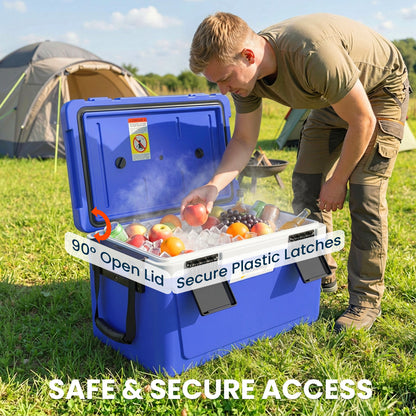 42.6L Insulated Cool Box, Lightweight Portable Ice Cooler with Handle, Lid and Drain Valve, Dark Blue