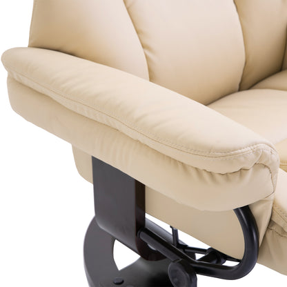 360° Swivel Recliner Chair with Footstool, PU Leather Manual Recliner Armchair with Footstool, Solid Wood Base