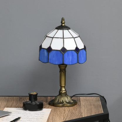 Handmade Art Deco Glass Table Lamp - White/Blue