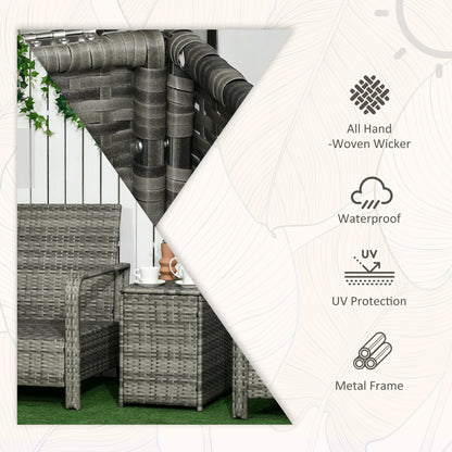 3 Pieces Rattan Bistro Set, Wicker Garden Furniture Set with Storage Coffee Table and Chairs, Thickened Cushions for Outdoor